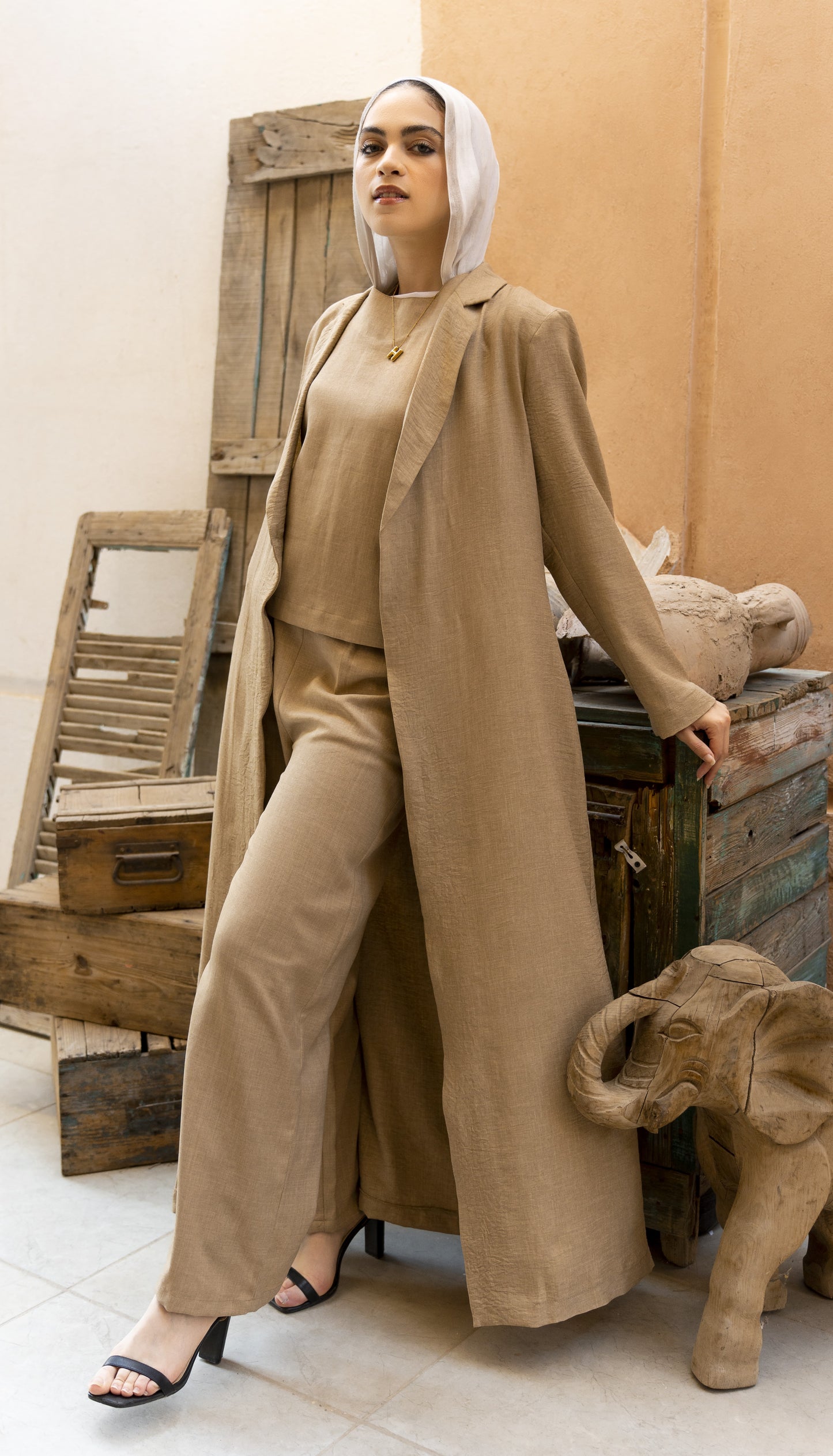 Sand Paige wide leg suit