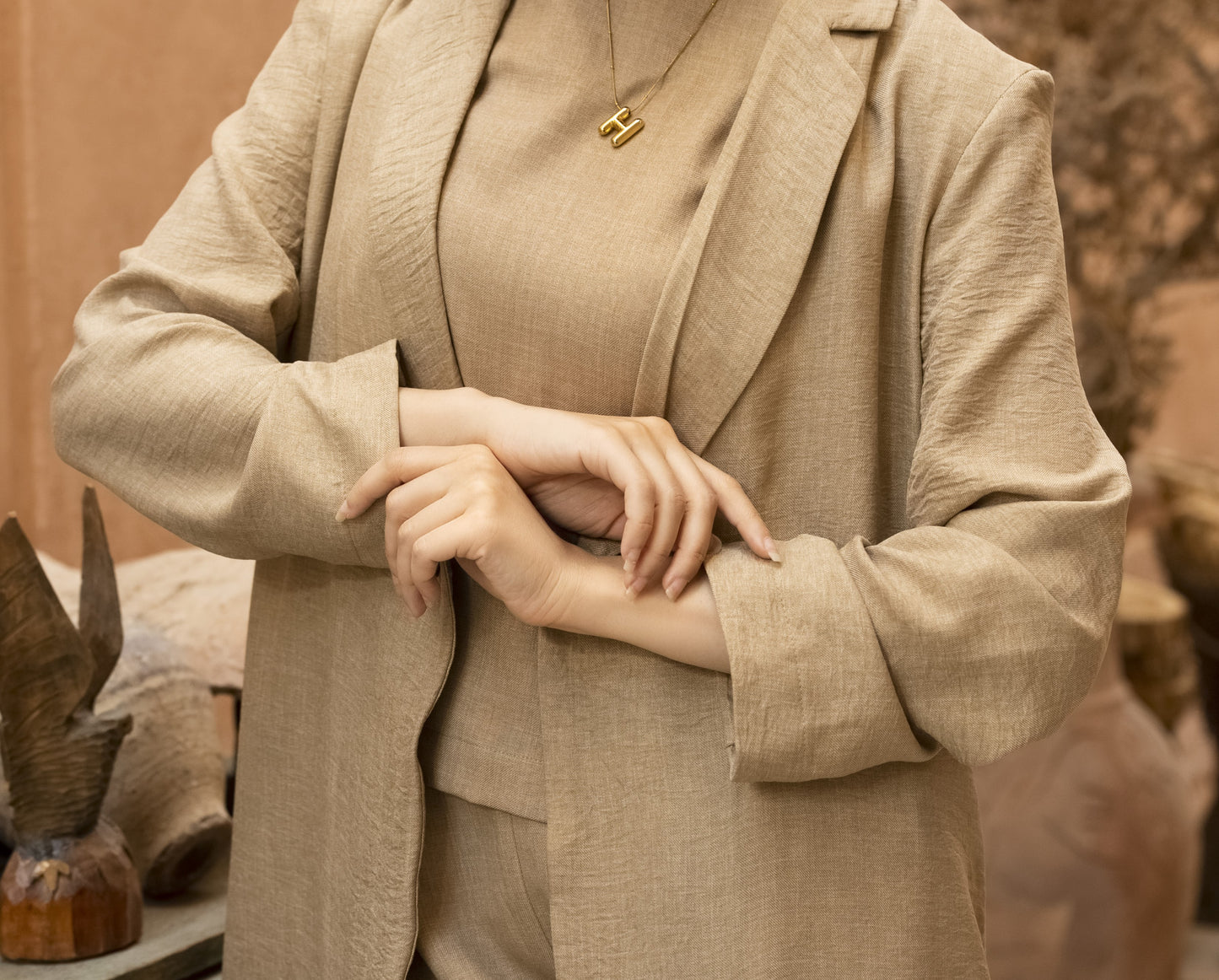 Sand Paige wide leg suit